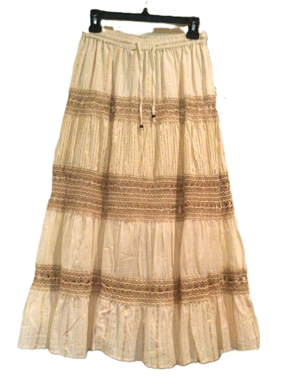 NAOO Nation AK Outfits White Gold Print Lined Boho Midi Skirt Size L